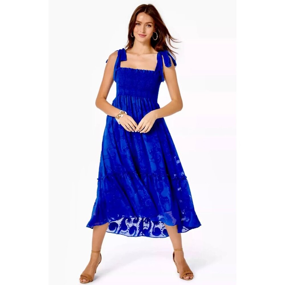 NEW NWT Lilly Pulitzer Rivera Midi Jacquard Dress sz L Blue Large
